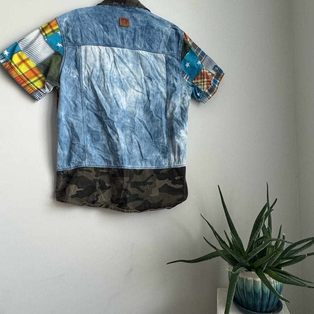 Men's Patchwork Casual Button-Down Shirt - image 2